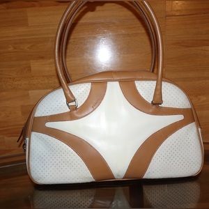 Prada White Vitello Drive Leather Handbag Brown